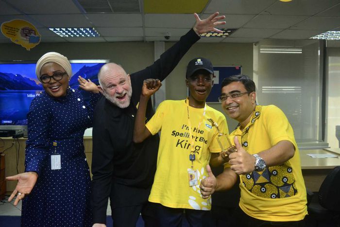 L-R: Acting Chief Human Resources Officer, MTN Nigeria, Kemi Adisa; MTN Nigeria’s Chief Executive Officer, Ferdi Moolman; MTN Nigeria’s first one-day kid-CEO, Ademuwa Ifeoluwa and Chief Marketing Officer, MTN Nigeria, Rahul De; at the MTN Plaza, Ikoyi,...