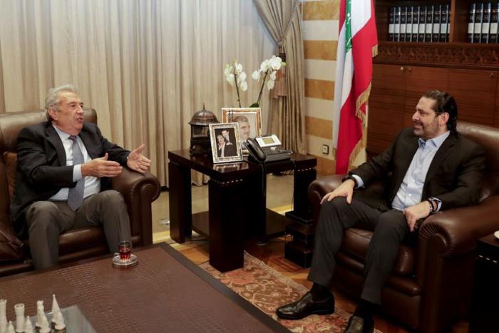 Tycoon Samir Khatib (L) is front-runner to succeed Lebanese prime minister Saad Hariri (R)