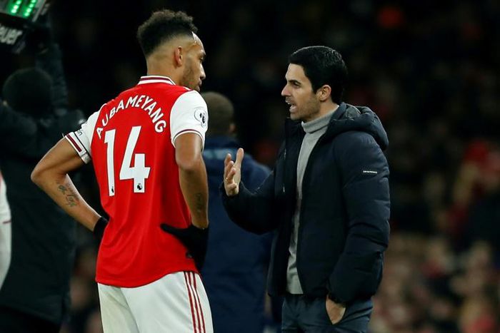 Pierre-Emerick Aubameyang (left) has been impressed by Mikel Arteta's impact at Arsenal