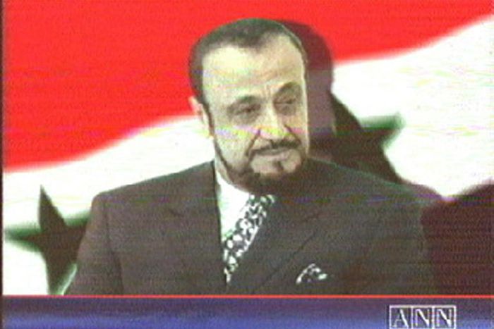 A screen grab shows Rifaat al-Assad, the exiled brother of Syria's late president Hafez al-Assad, in 2000 on the London-based Arab News Network
