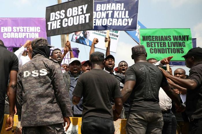 People demonstrate to demand the release of opposition activist Omoyele Sowore in November 2019 in Abuja