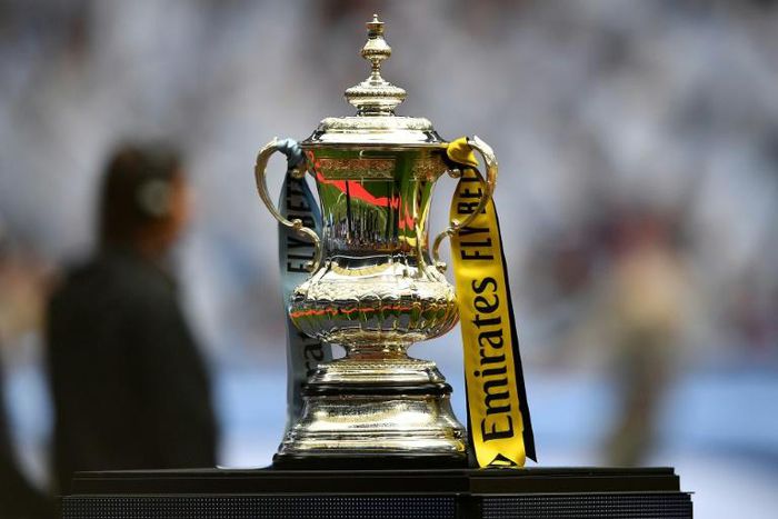 The FA Cup is displayed before the 2019 final between Manchester City and Watford at Wembley