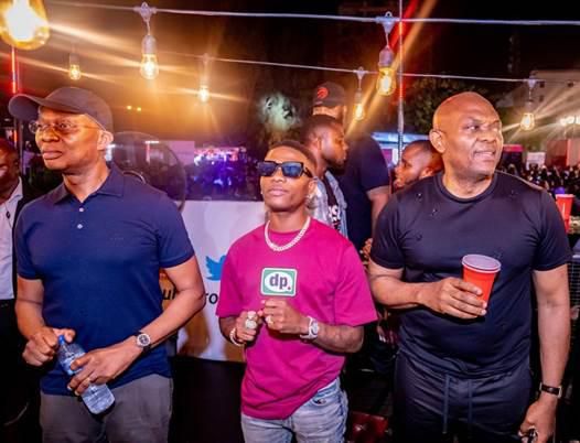 Kennedy Uzoka, Wizkid and Tony Elumelu during the Red TV Rave 4 ‘Shutdown’ which held at the Lekki event center , Lagos