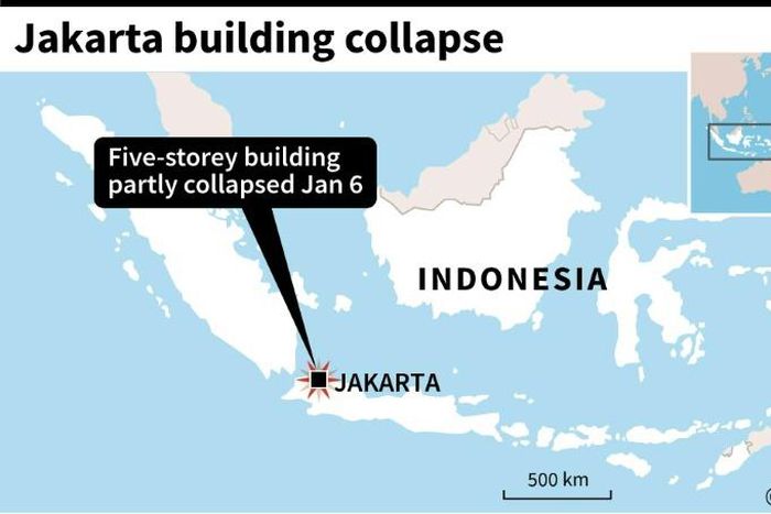 Map of Indonesia locating Jakarta where a five-storey building partly collapsed on Monday