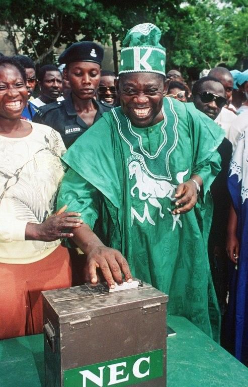 Moshood Abiola casting his vote in the historic 1993 elections