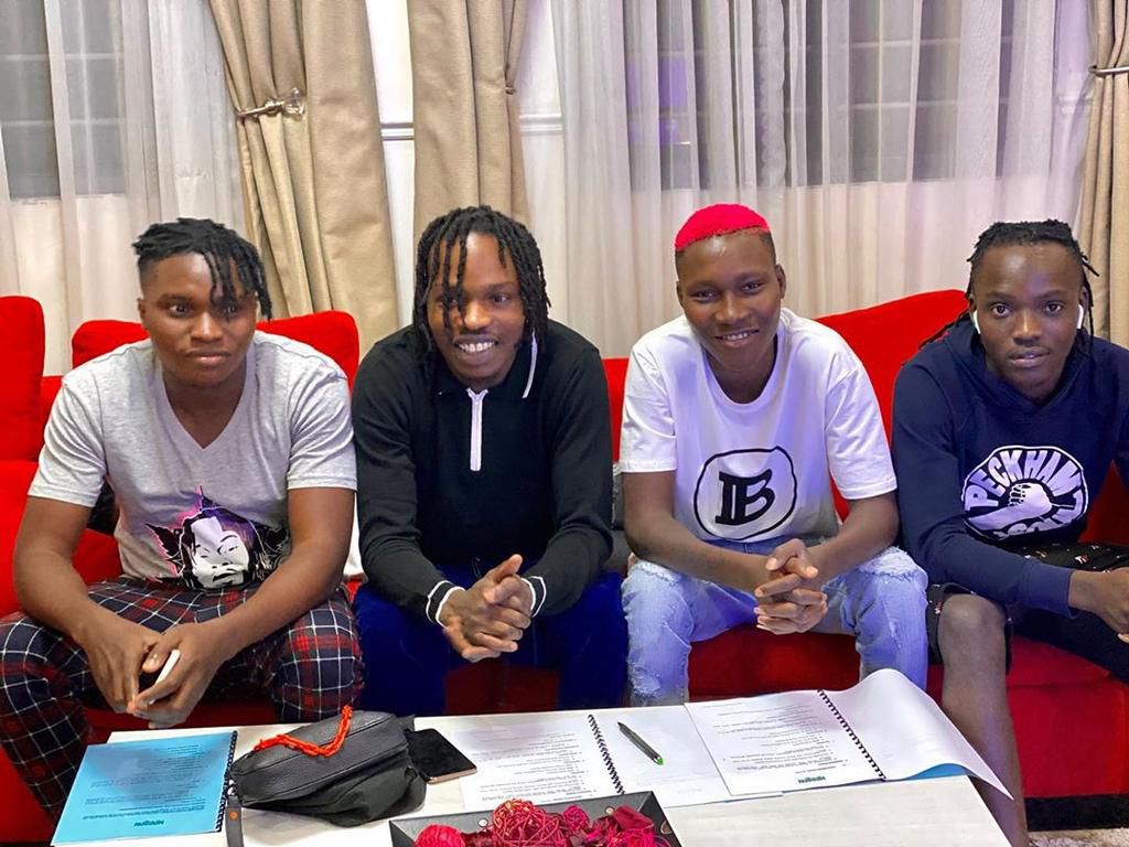 L-R: Fabian Blu, Naira Marley, Zinoleesky and Moh Bad. (Instagram/Naira Marley)