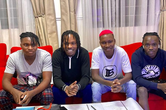 L-R: Fabian Blu, Naira Marley, Zinoleesky and Moh Bad. (Instagram/Naira Marley)