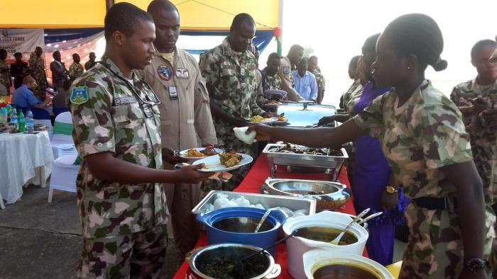 A cross-section of officers of the Nigeria Air Force engaged in the fight against insurgency at a lunch organized for them by Chief of Air Staff to celebrate 2019 Christmas and Boxing day at the Air Force Base in Yola on Thursday (26/12/19). [NAN]