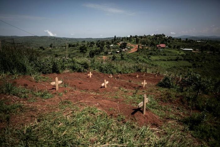 Graves of fallen DR Congo soldiers are pictured in July 2019 outside a base in Djugu, eastern DR Congo