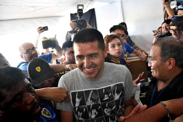Juan Roman Riquelme arrives to vote at Boca Juniors' Bombonera stadium