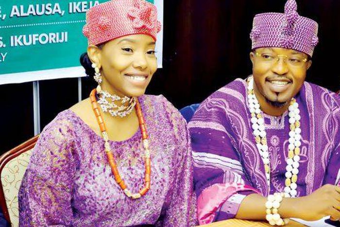 The Oluwo of Iwoland Oba Abdulrasheed Akanbi and his wife, Chanel Chin at an event in Lagos, when they were together. (Daily Trust)