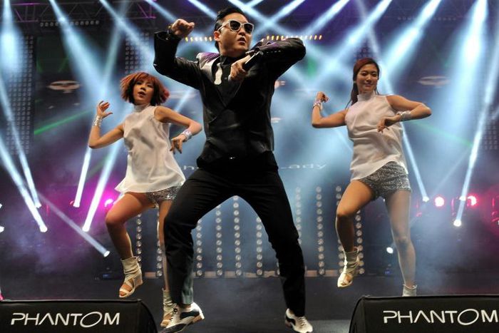 South Korean singer Psy (C) performs his viral hit "Gangnam Style" in Istanbul in February 2013 -- his success helped launch K-Pop to global prominence