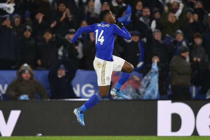 Leicester striker Kelechi Iheanacho celebrates his equaliser against Aston Villa