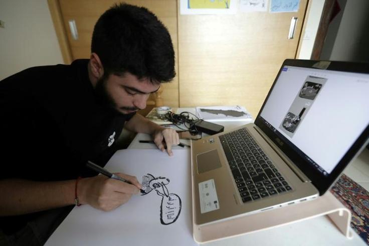 Lebanese cartoonist Mohamad Nohad Alameddine pokes fun at his country's political and economic ills