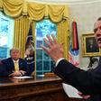US Trade Representative Robert Lighthizer (C) in the Oval Office with US President Donald Trump (L) and Treasury Secretary Steve Mnuchin