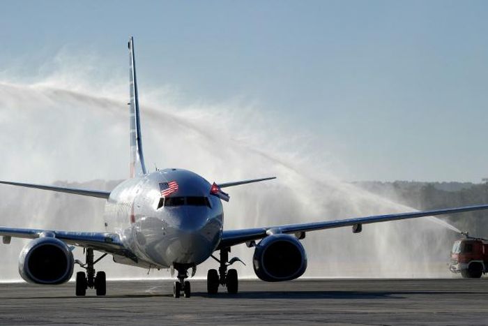 An American Airlines plane seen arriving at Jose Marti International Airport in Havana in November 2016 -- the first Miami-Havana commercial flight in 50 years