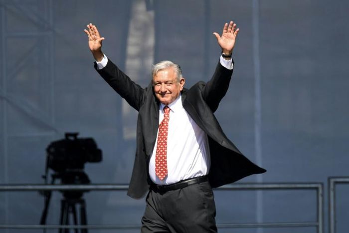 Mexican President Andres Manuel Lopez Obrador, pictured during a rally in Mexico City on December 1, 2019, was due to chair a meeting of top officials from the three countries at the presidential palace
