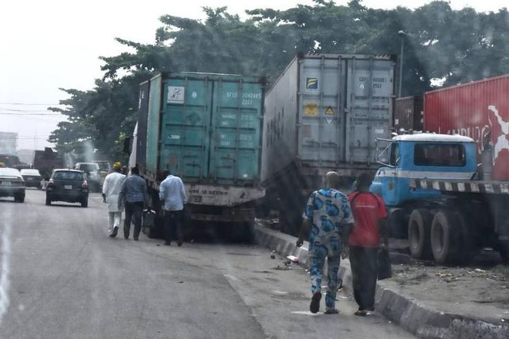 Iponri Bus Stop filled with trucks impounded  by Police in Lagos