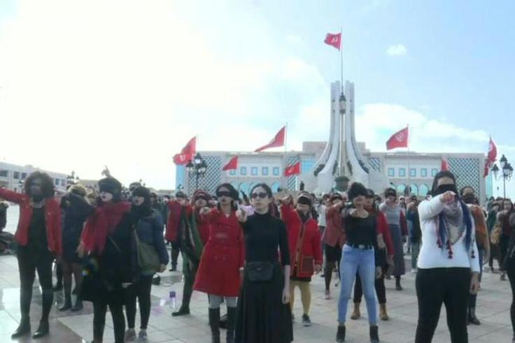 IMAGES  Tunisian women of the Falgatna collective perform in Arabic the Chilean viral feminist anthem turned into a mighty global roar against sexual violence "The Rapist is You!" during a flashmob in Tunis.