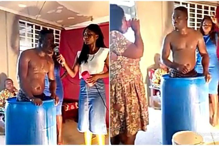 Ghanaian pastor bathes in church and members line up to drink his bathwater for anointing (video)