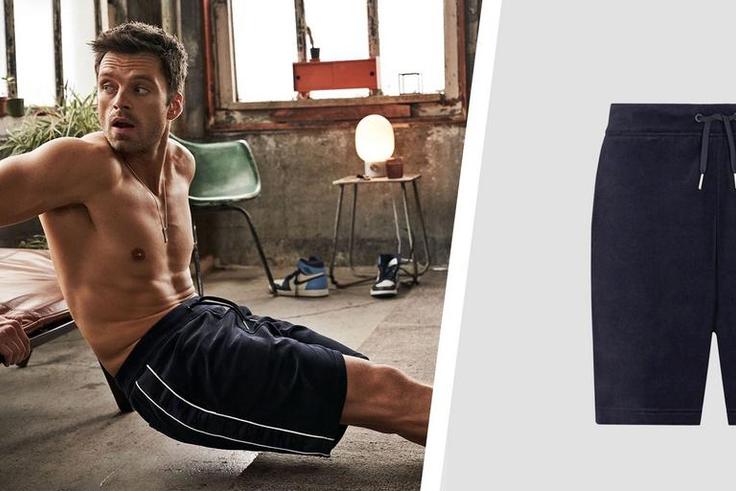 Get Sebastian Stan’s Sporty Velvet Shorts