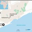 Map of Somalia's capital Mogadishu locating the parliament, near where a large explosion occurred Wednesday.
