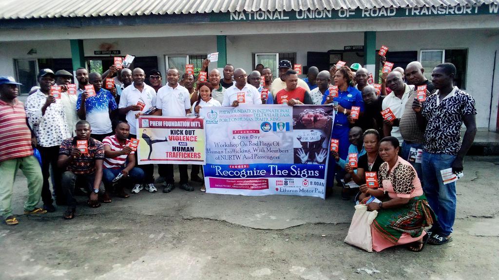 PHEW Foundation with members of the NUTRW, Effurun Motor Park in Delta, photo NAN.