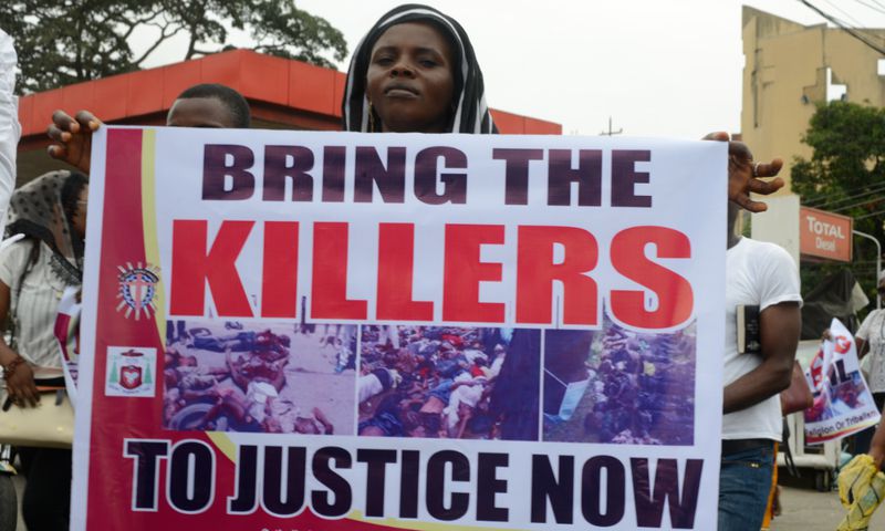 Catholic faithful stage a peaceful protest to condemn the rampant killing in Benue State, North Central of Nigeria, at St. Leo Catholic Church, Ikeja, Lagos. [ Adekunle Ajayi/NurPhoto via Getty Images]