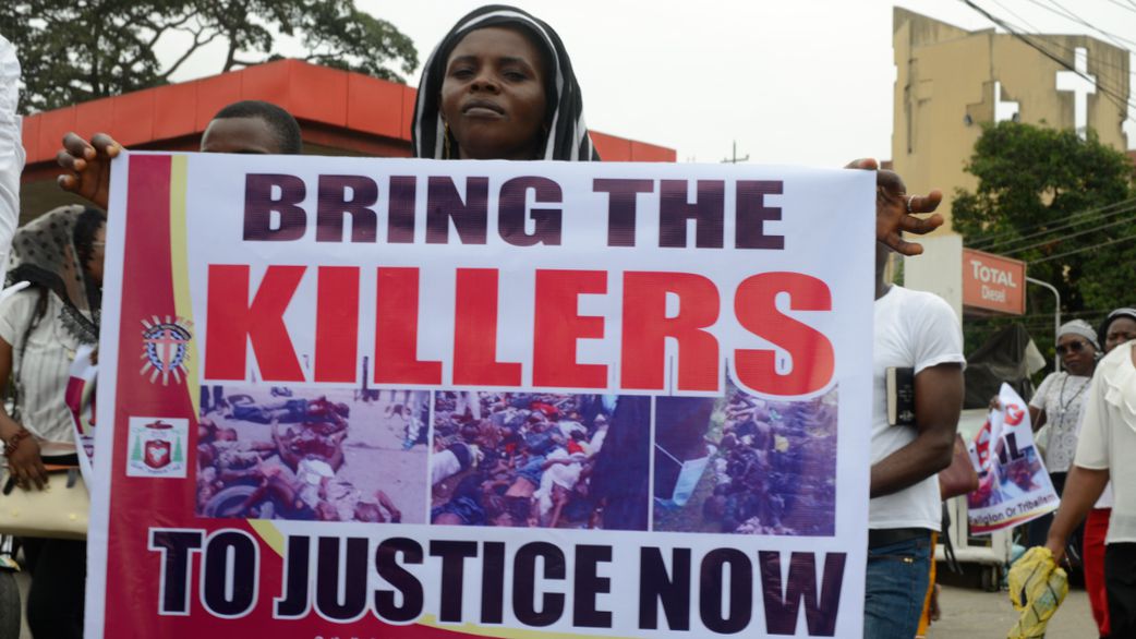 Catholic faithful stage a peaceful protest to condemn the rampant killing in Benue State, North Central of Nigeria, at St. Leo Catholic Church, Ikeja, Lagos. [ Adekunle Ajayi/NurPhoto via Getty Images]