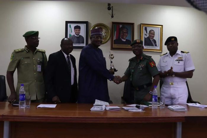 L-R: Comptroller Francis Enabore, National Public Relations Officer, Correctional Service, Nigerian Prison Service; Air Commodore Yusuf Anas; Executive Secretary, Centre for Crises Communications; Prof. Umar Danbatta, Executive Vice Chairman, Nigerian ...