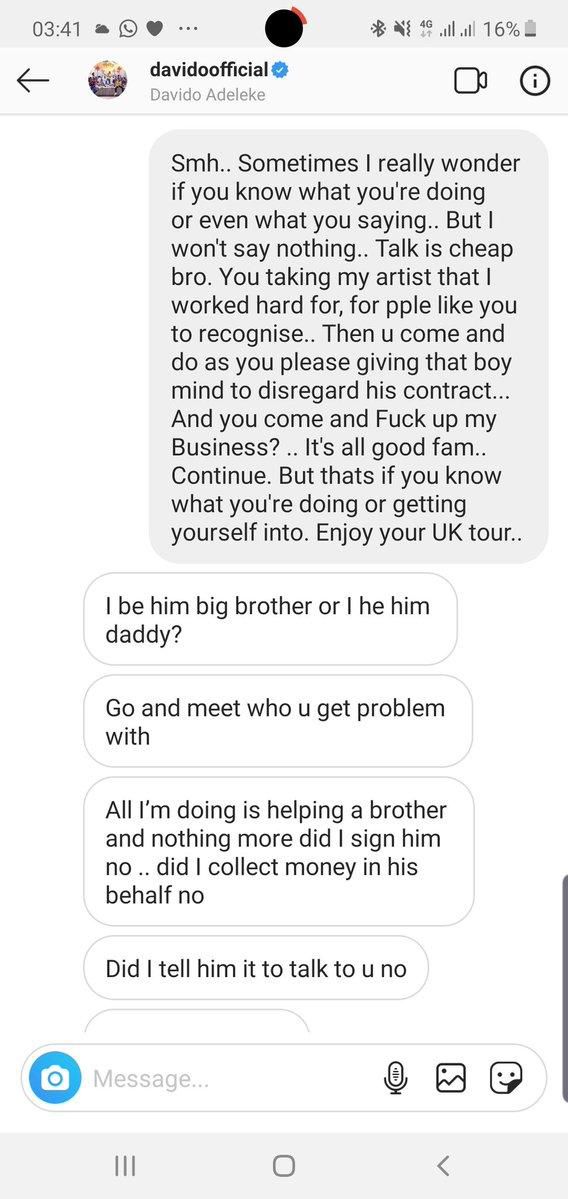 Davido and Patrick Anyaene converse. (Twitter/KingPatrickGB)