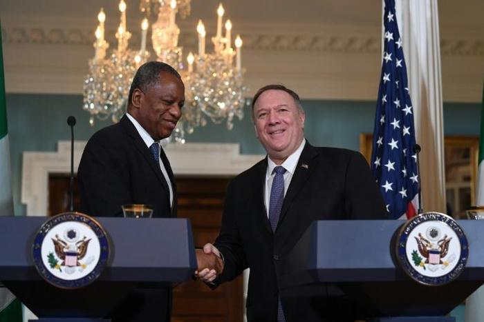 US Secretary of State Mike Pompeo met his Nigerian counterpart Geoffrey Onyeama in Washington, ahead of Pompeo's first trip to sub-Saharan Africa