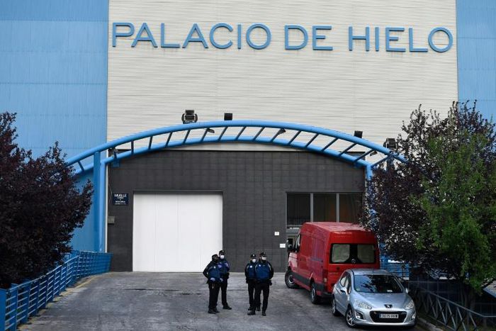 The ice rink at the Palacio de Hielo, or Ice Palace, shopping centre in Madrid was made into a morgue to deal with a surge in deaths in the capital