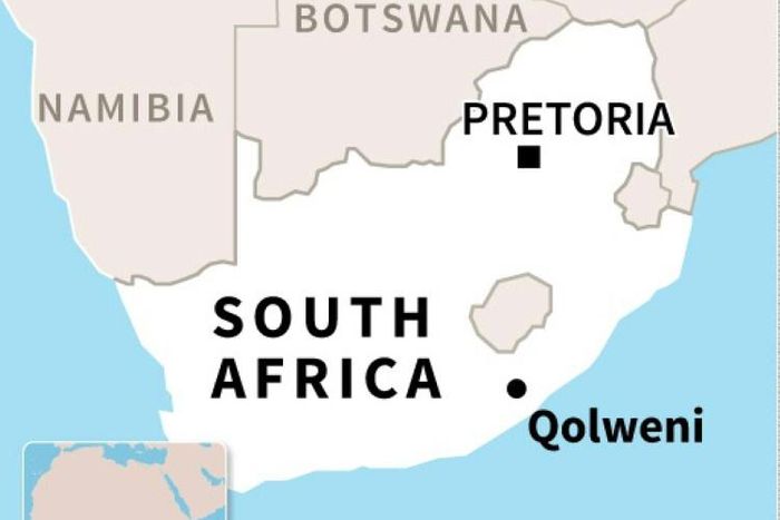 A map of South Africa locating the fatal accident when a bus plunged into a ravine