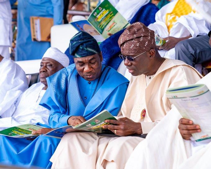 Gov Sanwo-Olu with his Deputy Obafemi Hamzat at the 34th National Quranic Recitation Competition organized by the Nigeria Center for Islamic Studies, Usmanu Danfodiyo University, Sokoto, in collaboration with the Muslim Community, Lagos State, December...