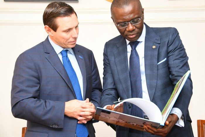 L-R: Mayor of Brampton, Canada, Mr Patrick Brown with Lagos State Governor, Mr Babajide Sanwo-Olu during a courtesy visit to the Governor at Lagos House, Alausa, Ikeja, on Tuesday, Feb. 11, 2020.