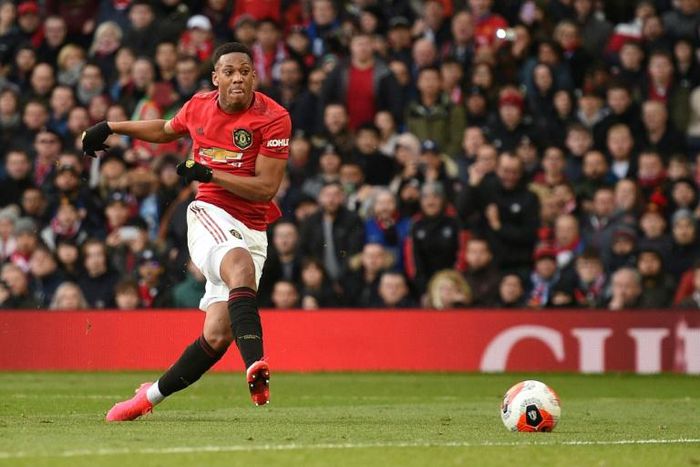 Anthony Martial scored Manchester United's opening goal in a 2-0 win against Manchester City