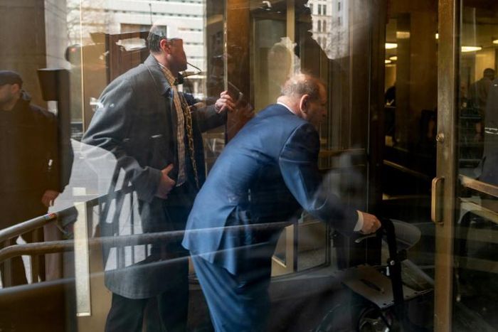 Harvey Weinstein arrives for his sex assault trial at Manhattan Criminal Court on January 27, 2020 in New York City.