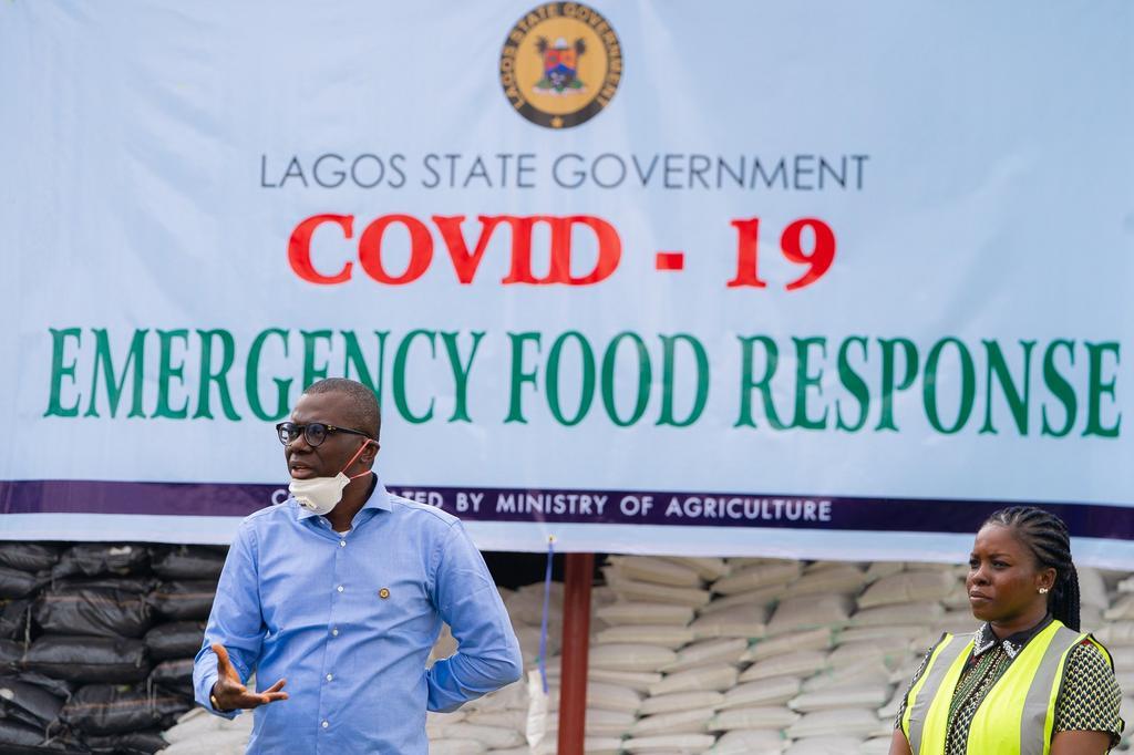 Governor Babajide Sanwo-Olu inspects the facility where the economic stimulus packages are kept. [Twitter/@jidesanwoolu]