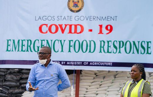 Governor Babajide Sanwo-Olu inspects the facility where the economic stimulus packages are kept. [Twitter/@jidesanwoolu]