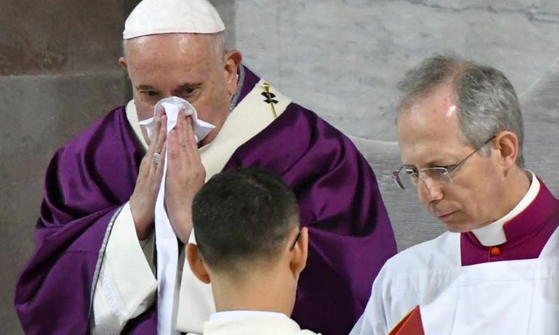 Pope Francis has been seen coughing and blowing his nose for days