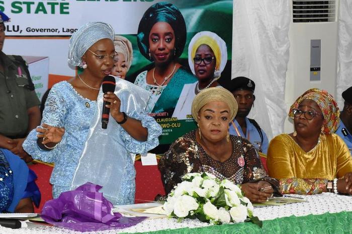 From Left, Wife of Lagos State Deputy Governor, Mrs Oluremi Hamzat; Wife of the Governor/Chairman Committee of Wives of Lagos State Officials (COWLSO), Dr Ibijoke Sanwo-Olu; Commissioner for Local Government & Community Affairs, Mrs Yetunde Arobieke an...