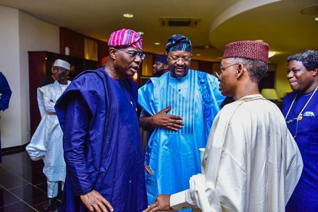 From left: Lagos state Governor, Babajide Sanwo-Olu; Minister of Youth and Sports Development, Sunday Dare and Governor Nasiru El Rufai of Kaduna state. [Twitter/@GovKaduna]