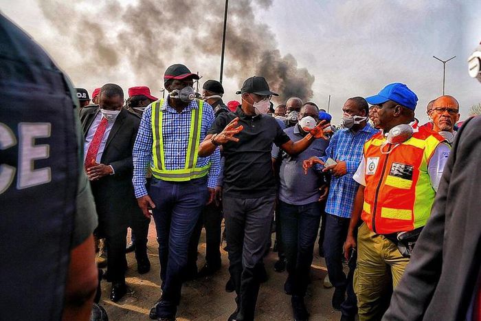 Governor Babajide Sanwo-Olu visits the site of the tragic incident at the Abule Ado area of Lagos. [Twitter/@jidesanwoolu]