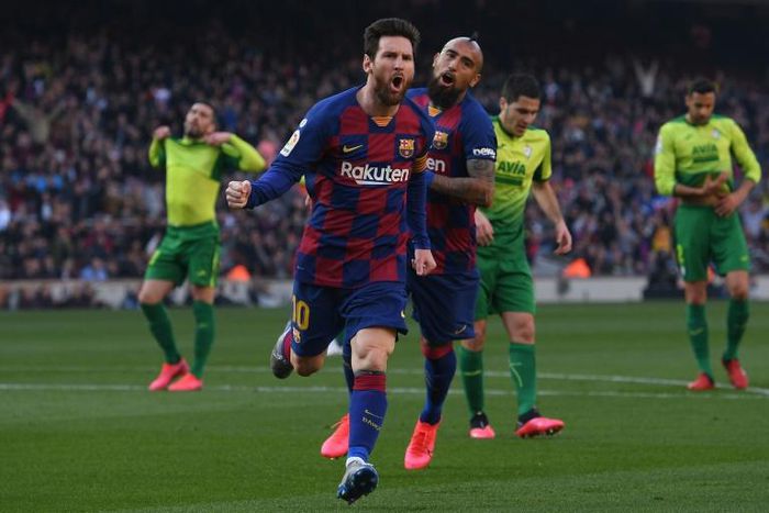 Lionel Messi scored four goals as Barcelona moved top of La Liga on Saturday with a 5-0 win over Eibar.