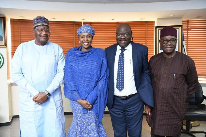 L-R: Prof. Umar Danbatta, Executive Vice Chairman/CEO, Nigerian Communications Commission (NCC); Barr. Maimuna Abubakar, Chairperson, Governing Board, Nigerian Postal Services (NIPOST); Prof. Adeolu Akande, Board Chairman, NCC and Dr. Ismail Adewusi, P...