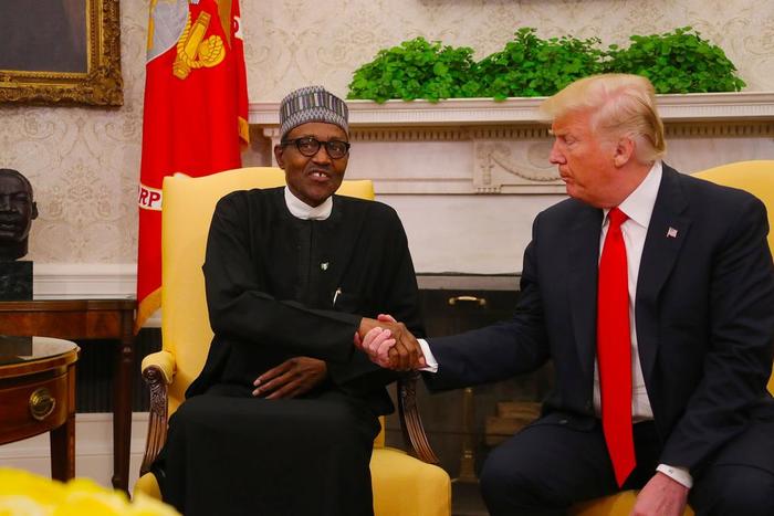 US President, Donald Trump (R) and President Buhari (L)