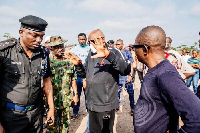 Gov Rotimi Akeredolu at the scene of the incident on Saturday, March 28, 2020 (