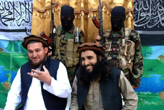 Tehreek-e-Taliban Pakistan (TTP) spokesman Ehsanullah Ehsan (left) and with fellow TTP member Adnan Rasheed in Shabtoi, South Waziristan, in 2013
