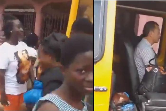 Passengers run out of commercial bus as 2 Chines men boards the car (video)